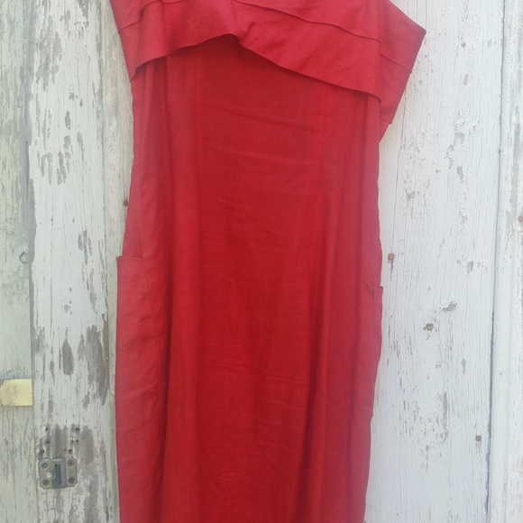1948's Red Linen Button Up Dress - Picture 3 of 7